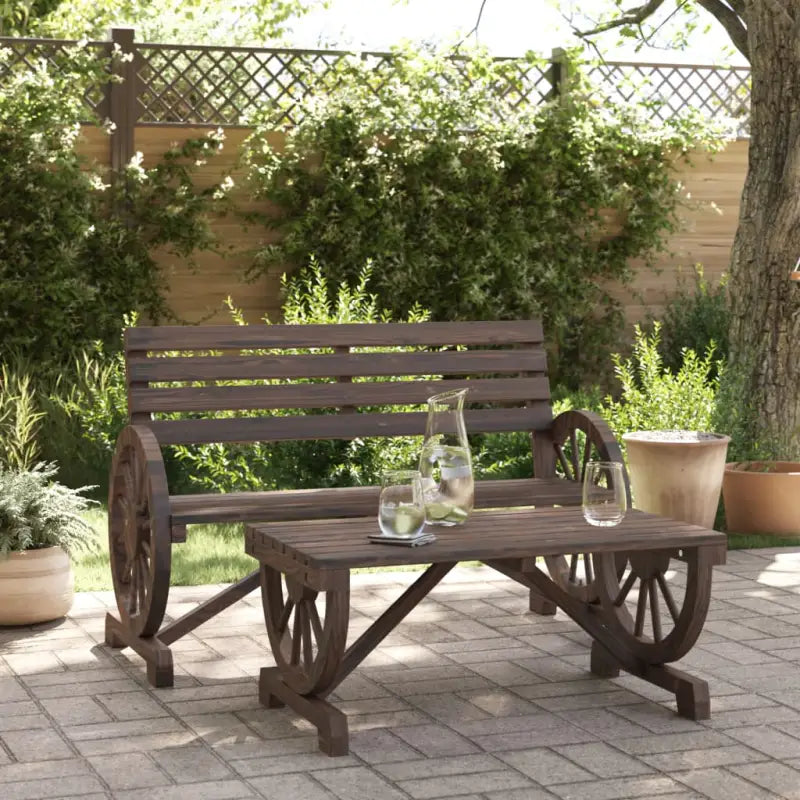 Modulaire tuinbank van massief vurenhout met gebrande uitstraling en afmetingen - Donkerbruin / 1 / chair and table