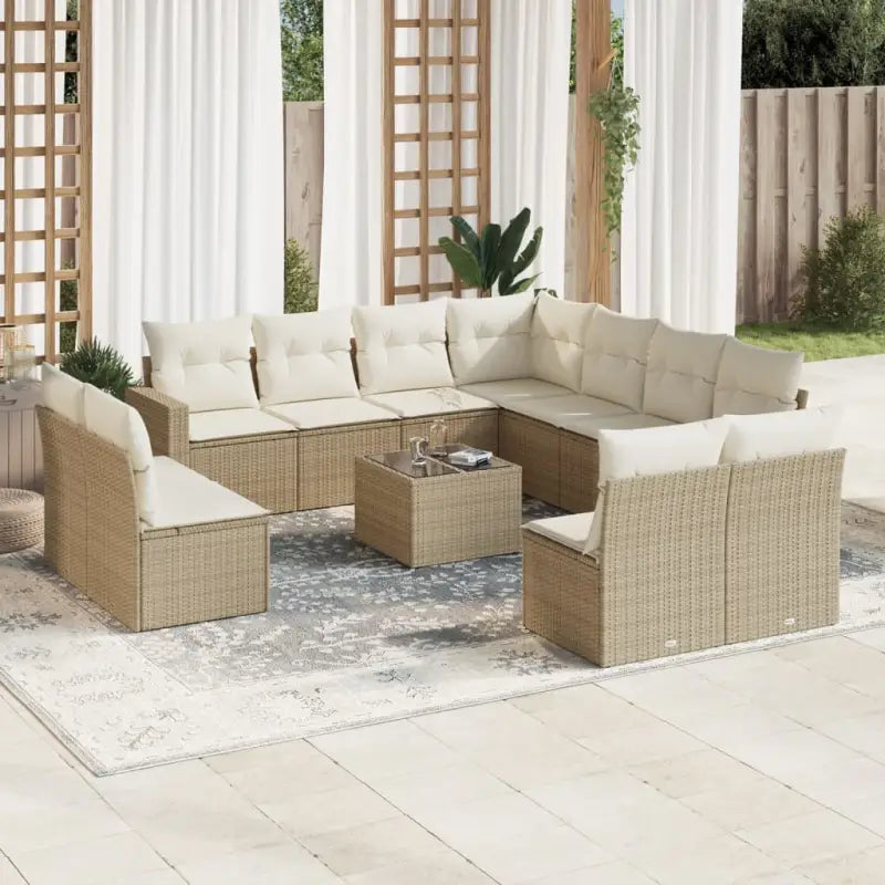 Modulaire tuinbanken met beige materiaal en gepoedercoat staal - beige en crèmekleurig / 1 / Met tafel - Modulaire