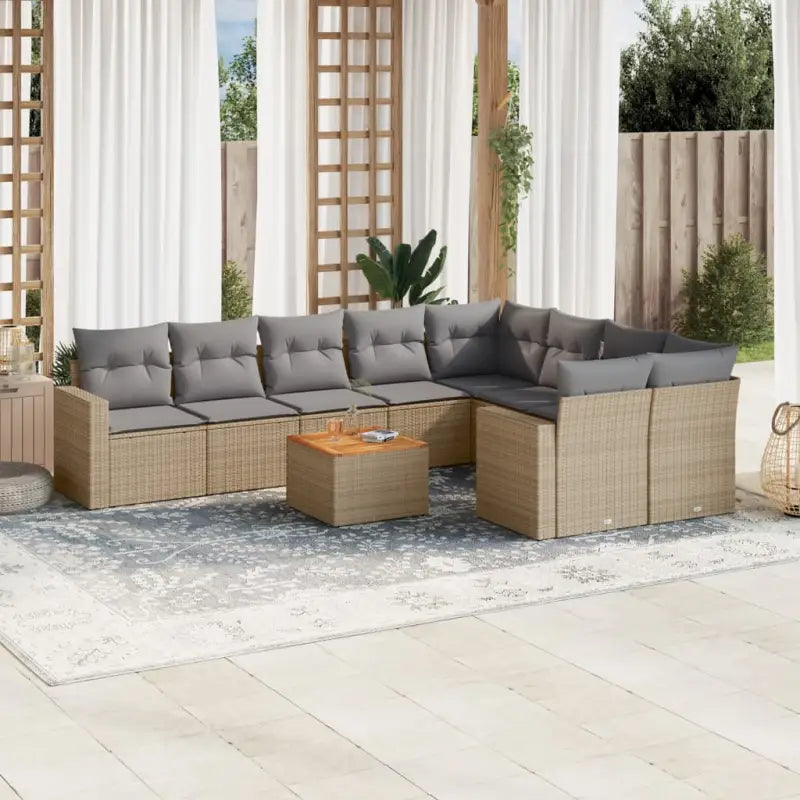 Modulaire tuinbanken met beige materiaal en gepoedercoat staal afmetingen - Beige en grijs / 1 / 5x midden + Tafel + 2x
