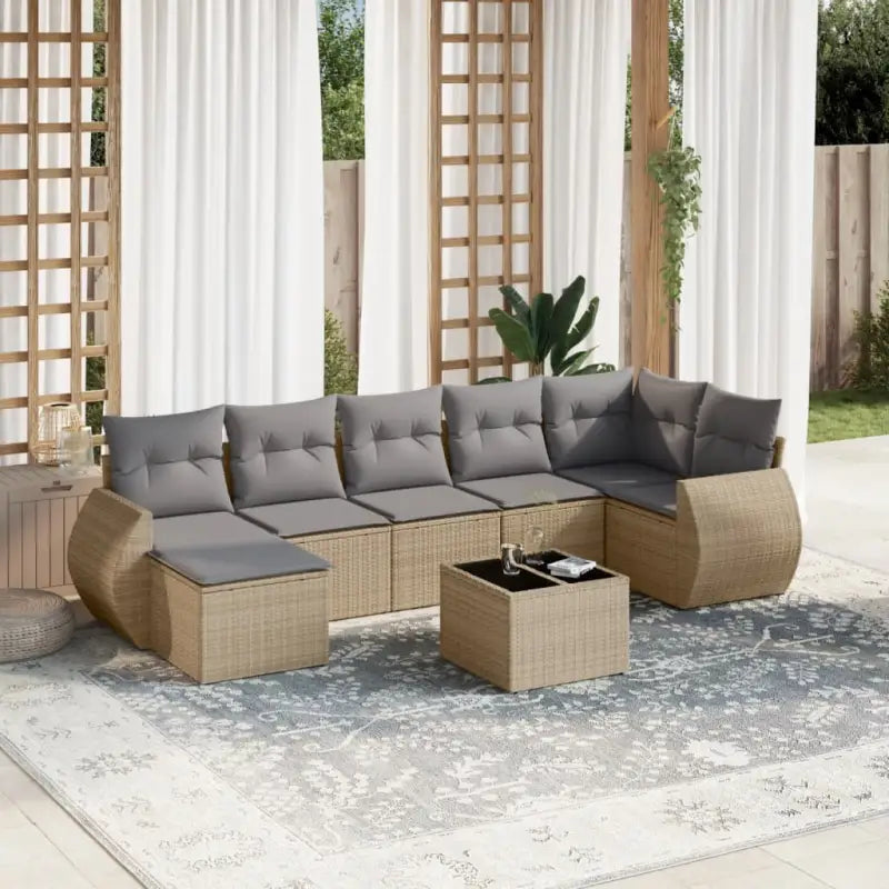 Modulaire tuinbanken met beige materiaal en gepoedercoat staal afmetingen - Beige en grijs / 1 / Met tafel - Modulaire