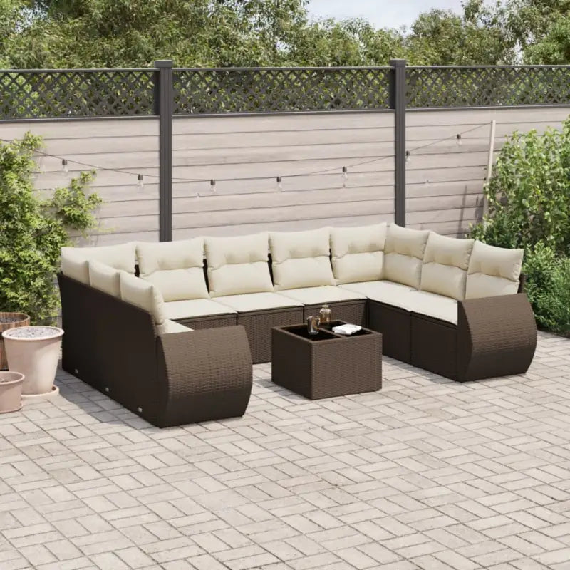 Modulaire tuinbanken met beige materiaal en gepoedercoat staal Afmetingen - Bruin en crème / 1 / Met tafel - Modulaire