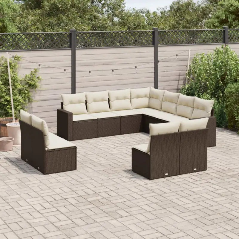 Modulaire tuinbanken met beige materiaal en gepoedercoat staal - Bruin en crème / 1 / Zonder tafel - Modulaire
