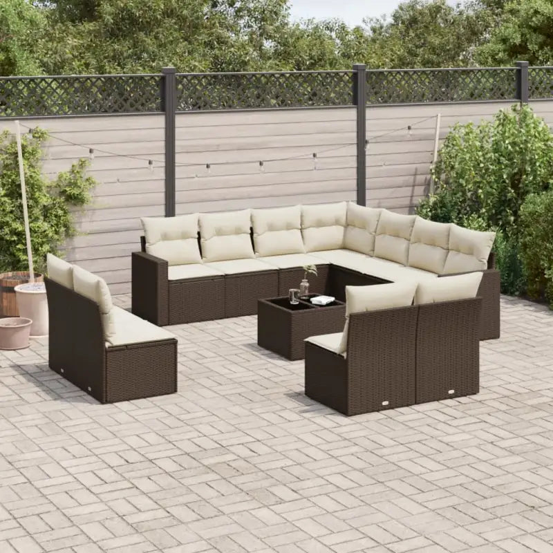 Modulaire tuinbanken met beige materiaal en gepoedercoat staal - Bruin en crème / 1 / Met tafel - Modulaire tuinbanken