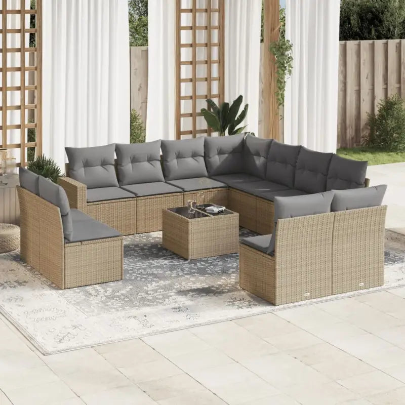 Modulaire tuinbanken met beige materiaal en gepoedercoat staal - Beige en grijs / 1 / Met tafel - Modulaire tuinbanken