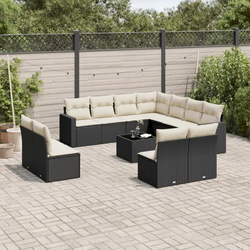 Modulaire tuinbanken met beige materiaal en gepoedercoat staal - Zwart en crème / 1 / Met tafel - Modulaire tuinbanken