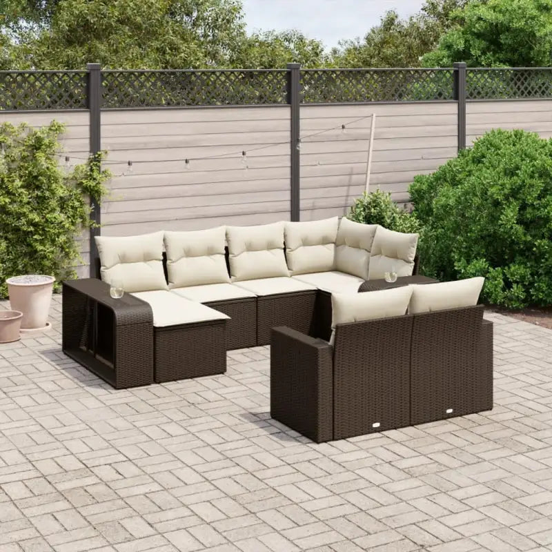 Modulaire tuinbanken met gepoedercoat staal en beige materiaal - Bruin en crème / 1 / Zonder tafel - Modulaire