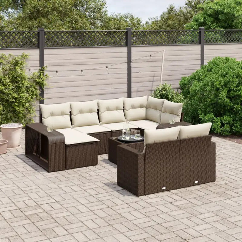 Modulaire tuinbanken met gepoedercoat staal en beige materiaal - Bruin en crème / 1 / Met tafel - Modulaire tuinbanken