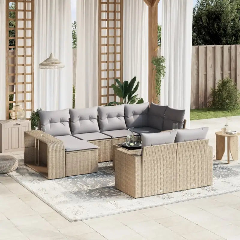 Modulaire tuinbanken met gepoedercoat staal en beige materiaal - Beige en grijs / 1 / Met tafel - Modulaire tuinbanken