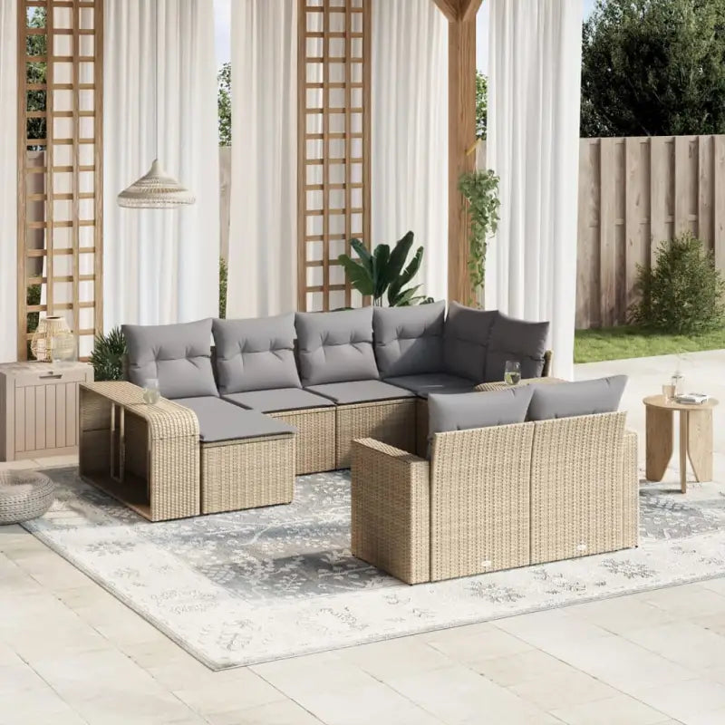 Modulaire tuinbanken met gepoedercoat staal en beige materiaal - Beige en grijs / 1 / Zonder tafel - Modulaire
