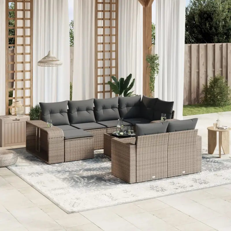 Modulaire tuinbanken met gepoedercoat staal en beige materiaal - Grijs / 1 / Met tafel - Modulaire tuinbanken