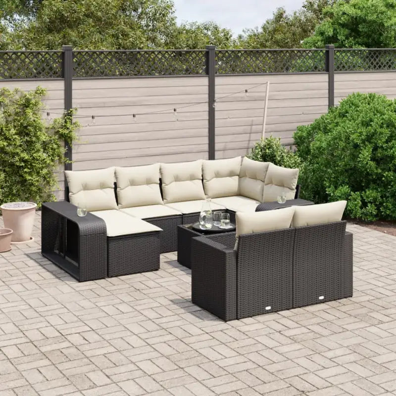 Modulaire tuinbanken met gepoedercoat staal en beige materiaal - Zwart en crème / 1 / Met tafel - Modulaire tuinbanken