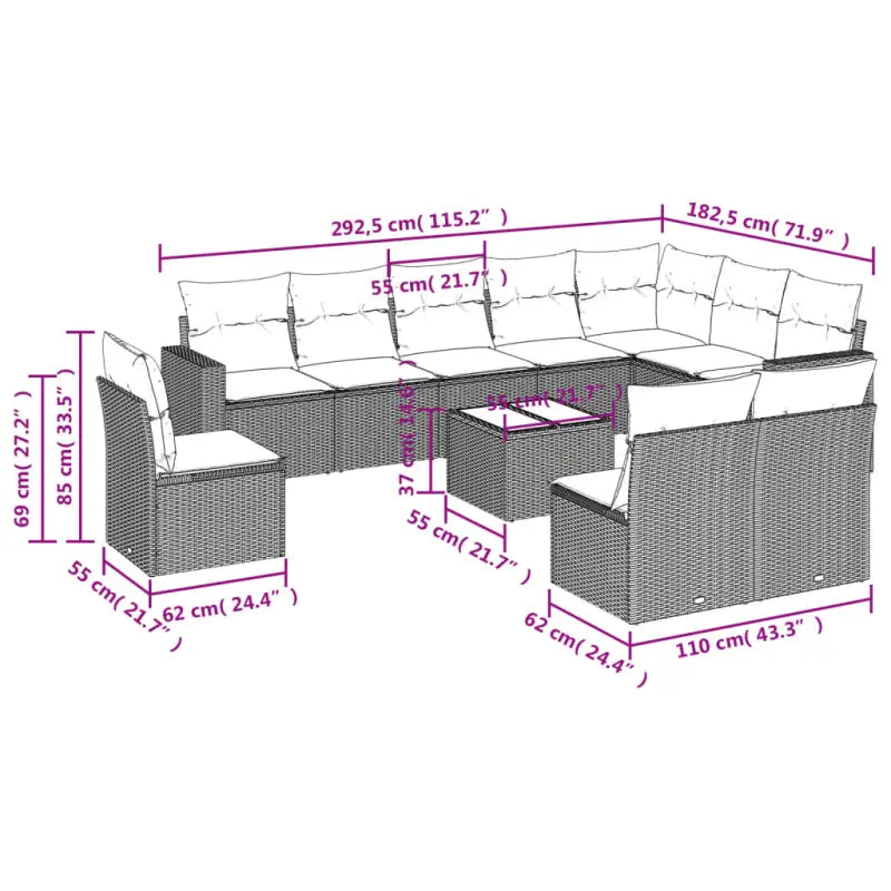 Modulaire tuinbanken met grijs materiaal en gepoedercoat staal afmetingen - Modulaire tuinbanken