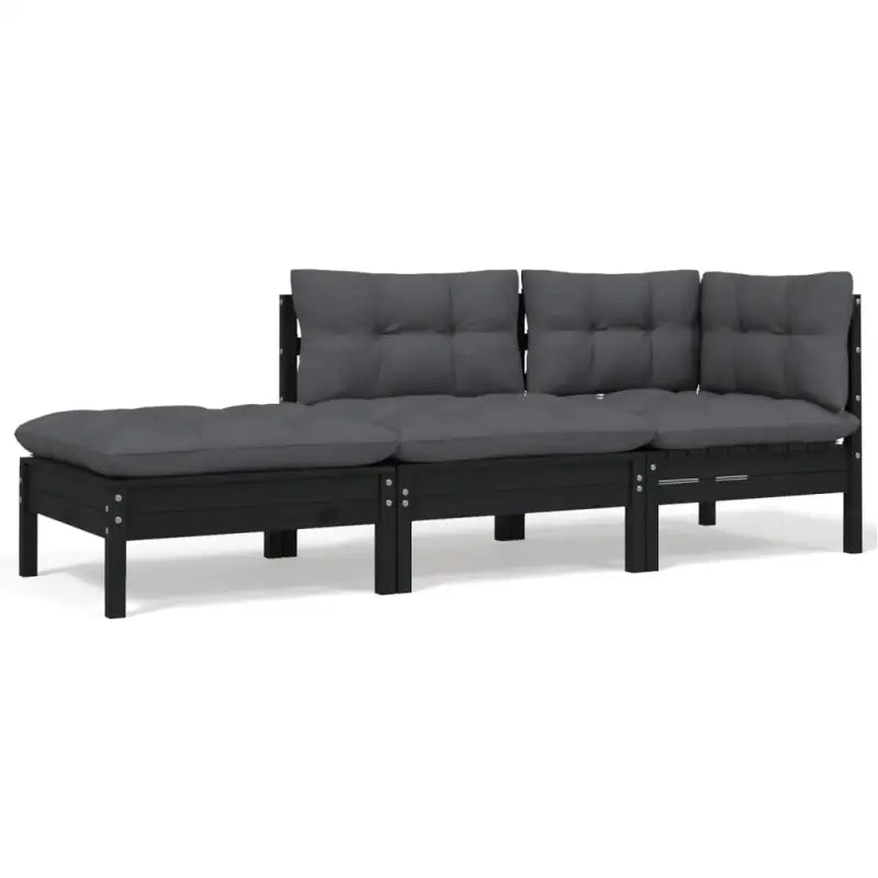 Modulaire tuinbanken met massief grenenhout en comfortabele rug- en zijkussen - Zwart / 3 / hoek + midden + voetensteun