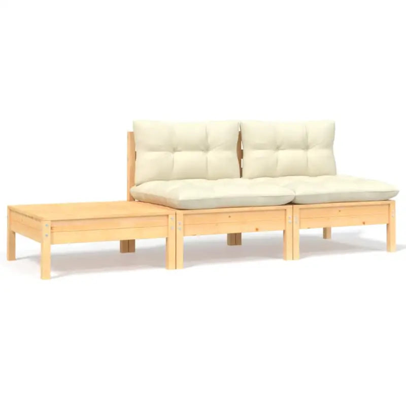 Modulaire tuinbanken met massief grenenhout en comfortabele rug- en zijkussen - Natuurlijk en crème / 3 / 2x midden
