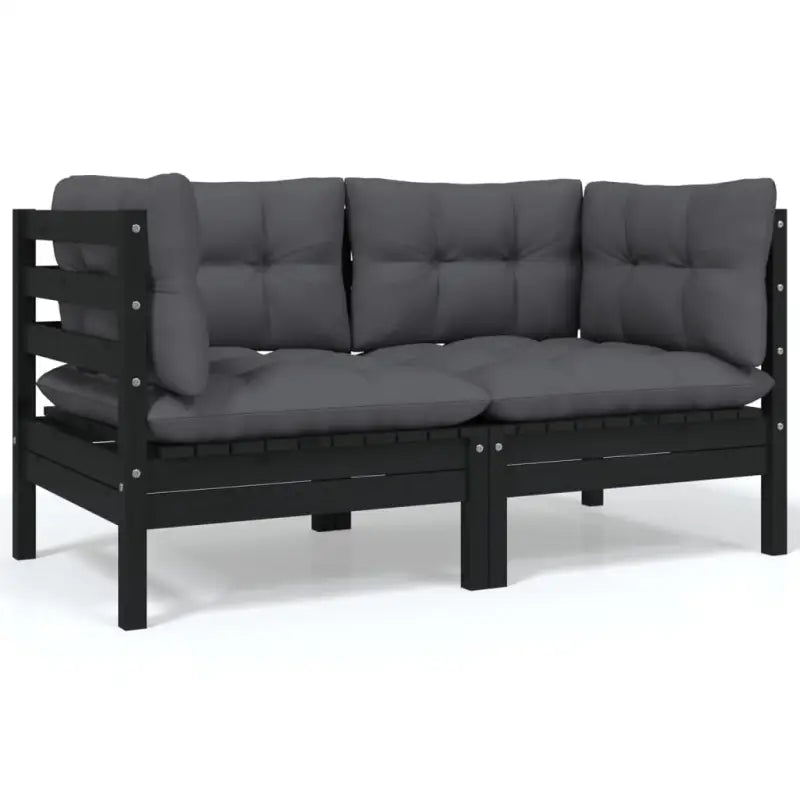 Modulaire tuinbanken met massief grenenhout en comfortabele rug- en zijkussen - Zwart / 2 / Hoekbank (2 st) - Modulaire