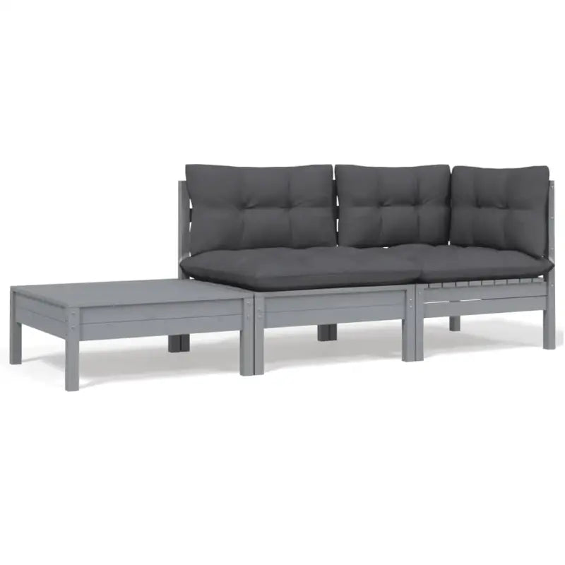 Modulaire tuinbanken met massief grenenhout en comfortabele rug- en zijkussen - Grijs / 1 / hoek + midden + Tafel