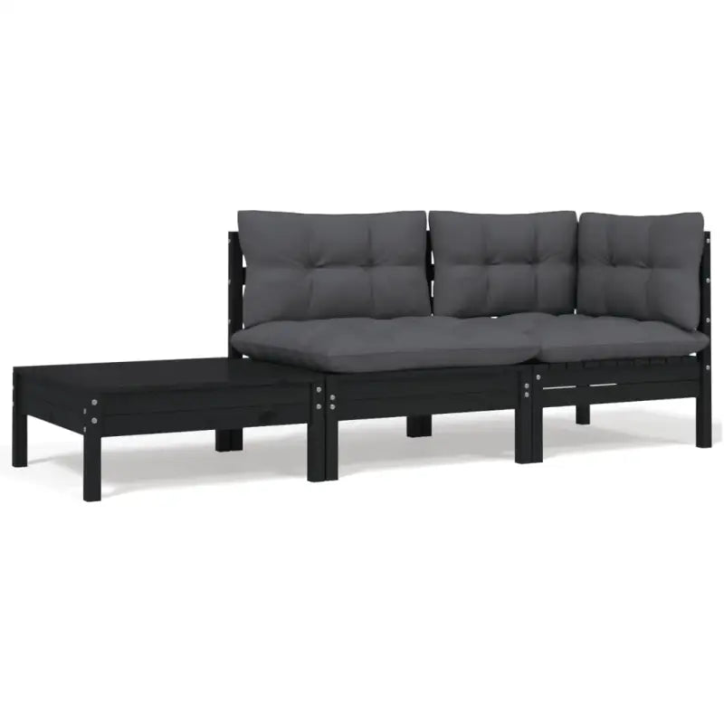 Modulaire tuinbanken met massief grenenhout en comfortabele rug- en zijkussen - Zwart / 3 / hoek + midden + Tafel