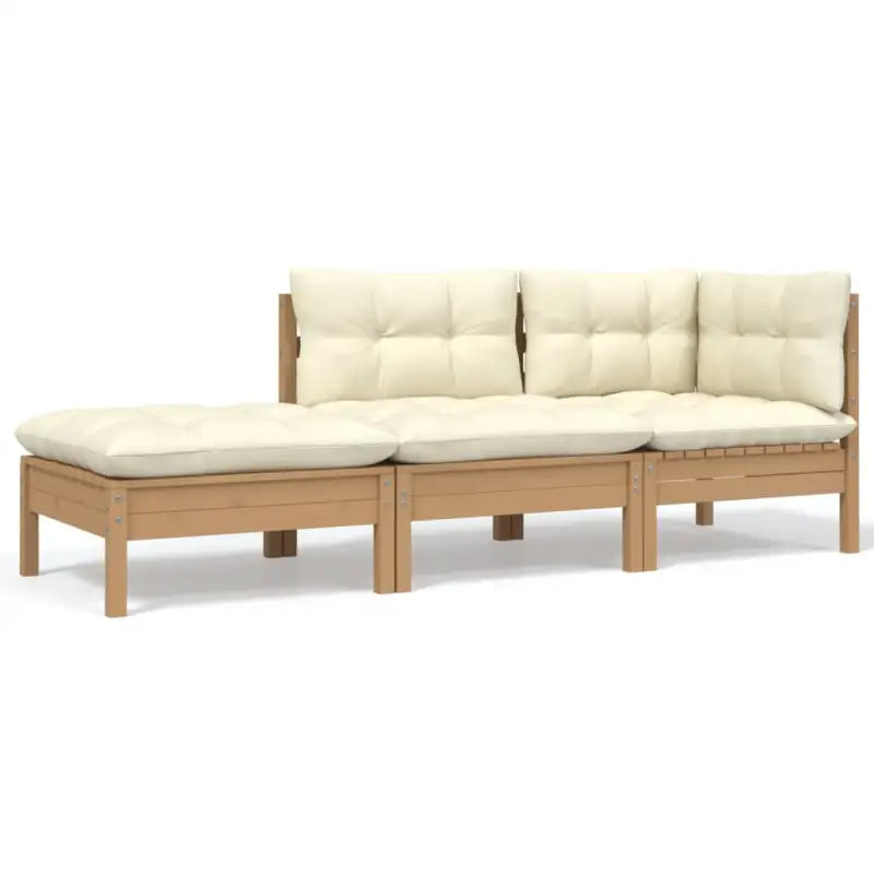 Modulaire tuinbanken met massief grenenhout en comfortabele rug- en zijkussen - Honingbruin / 3 / hoek + midden