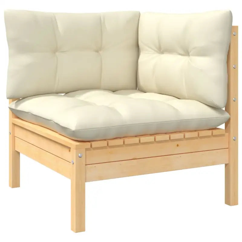Modulaire tuinbanken met massief grenenhout en comfortabele rug- en zijkussen - Natuurlijk en crème / 1 / Hoekbank