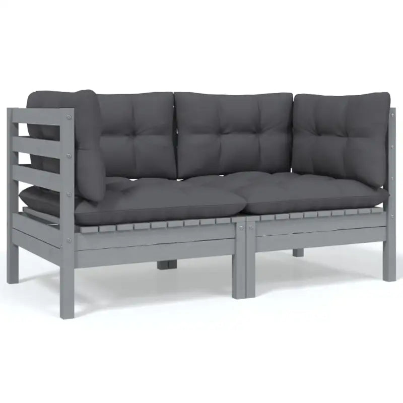 Modulaire tuinbanken met massief grenenhout en comfortabele rug- en zijkussen - Grijs / 2 / Hoekbank (2 st) - Modulaire