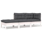 Modulaire tuinbanken met massief grenenhout en comfortabele rug- en zijkussen - Wit / 3 / hoek + midden + voetensteun