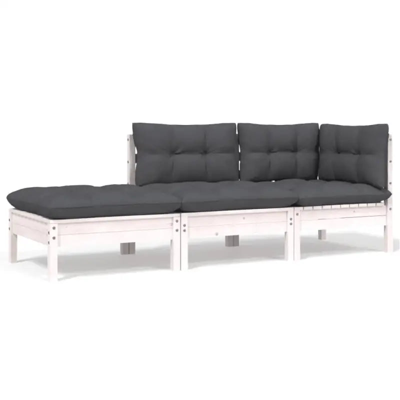 Modulaire tuinbanken met massief grenenhout en comfortabele rug- en zijkussen - Wit / 3 / hoek + midden + voetensteun