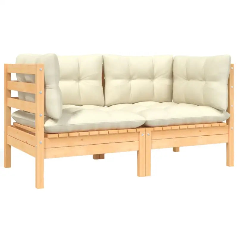 Modulaire tuinbanken met massief grenenhout en comfortabele rug- en zijkussen - Natuurlijk en crème / 2 / Hoekbank (2
