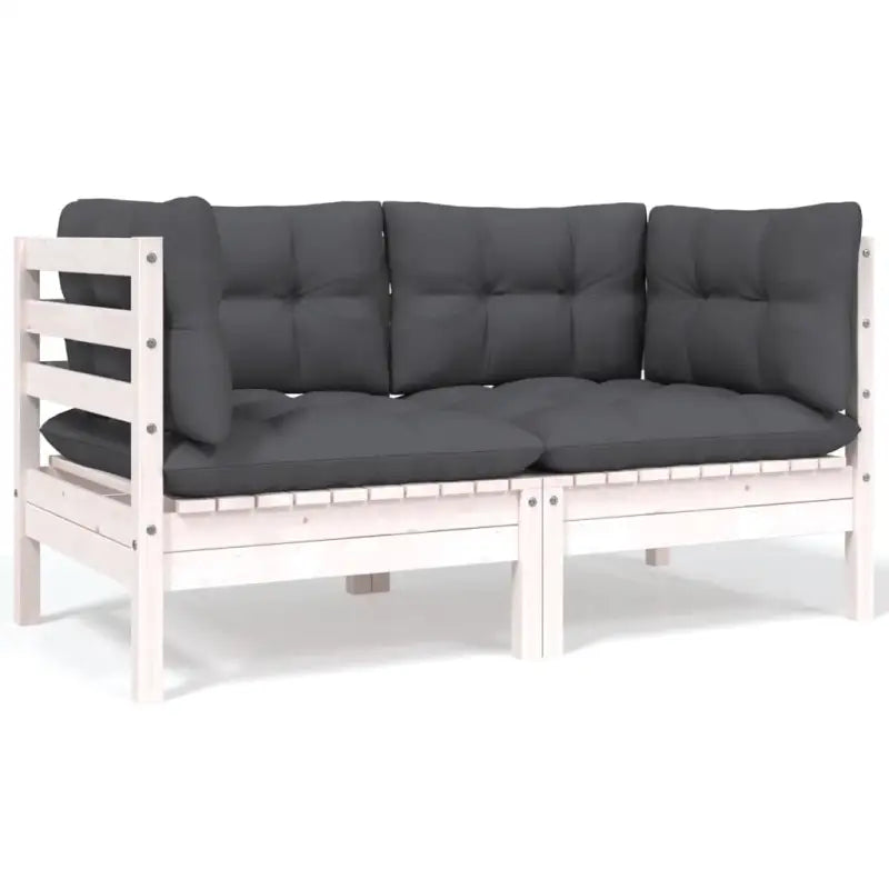 Modulaire tuinbanken met massief grenenhout en comfortabele rug- en zijkussen - Wit / 2 / Hoekbank (2 st) - Modulaire