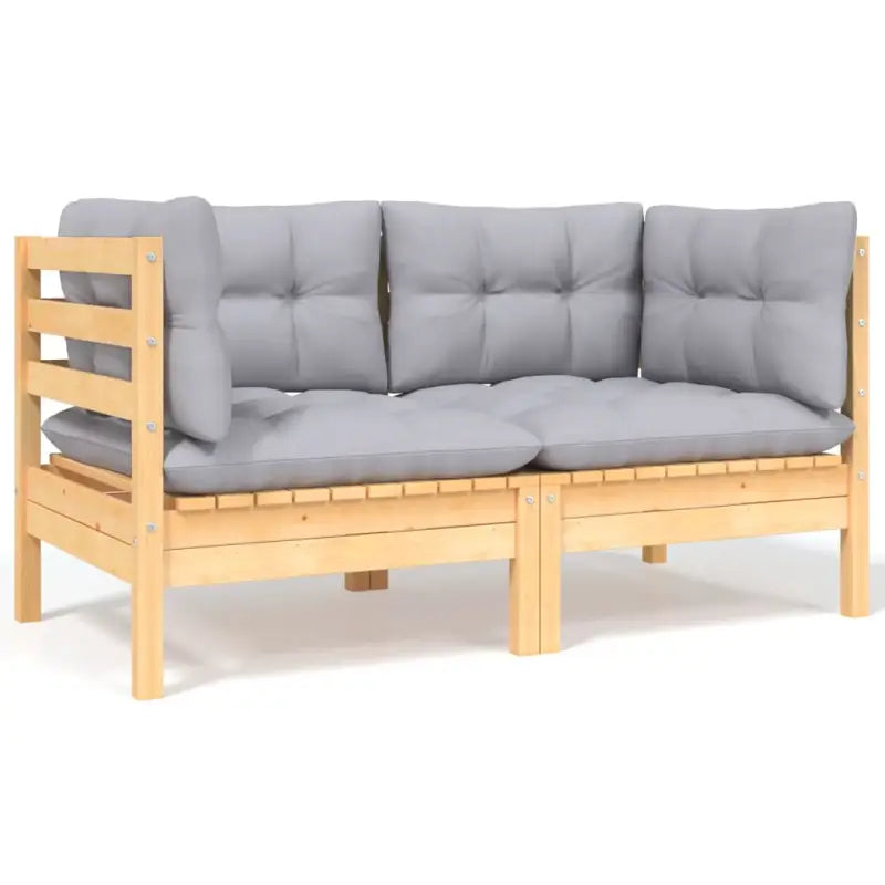 Modulaire tuinbanken met massief grenenhout en comfortabele rug- en zijkussen - Bruin en grijs / 2 / Hoekbank (2 st)