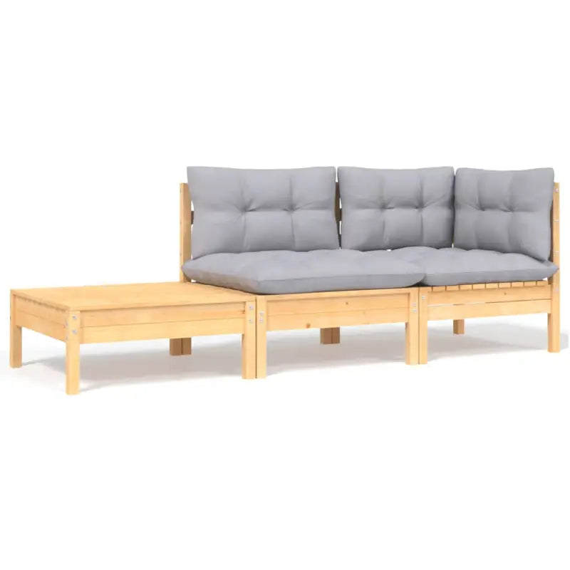 Modulaire tuinbanken met massief grenenhout en comfortabele rug- en zijkussen - Bruin en grijs / 3 / hoek + midden
