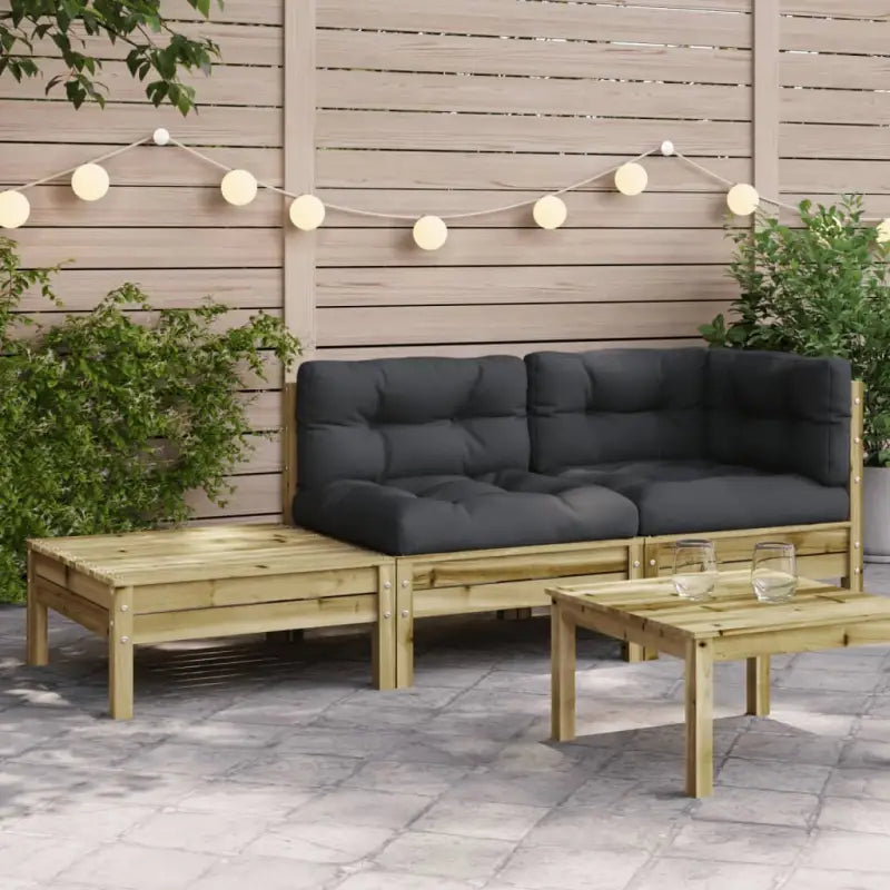 Modulaire tuinbanken met massief grenenhout en comfortabele rug- en zijkussen - Naturel geïmpregneerd / 1 / hoek