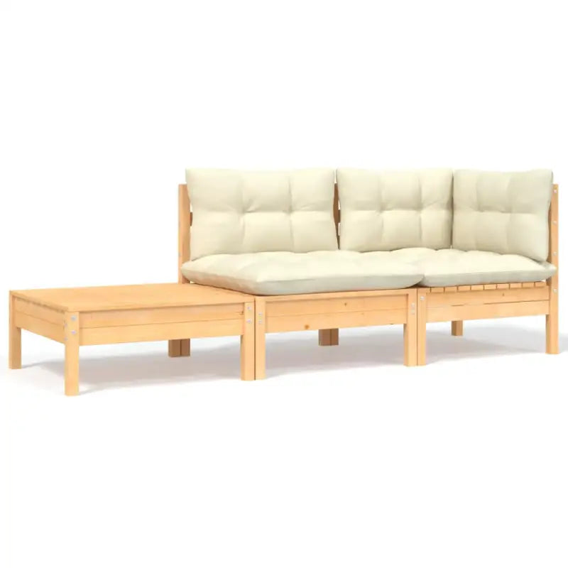 Modulaire tuinbanken met massief grenenhout en comfortabele rug- en zijkussen - Natuurlijk en crème / 3 / hoek + midden