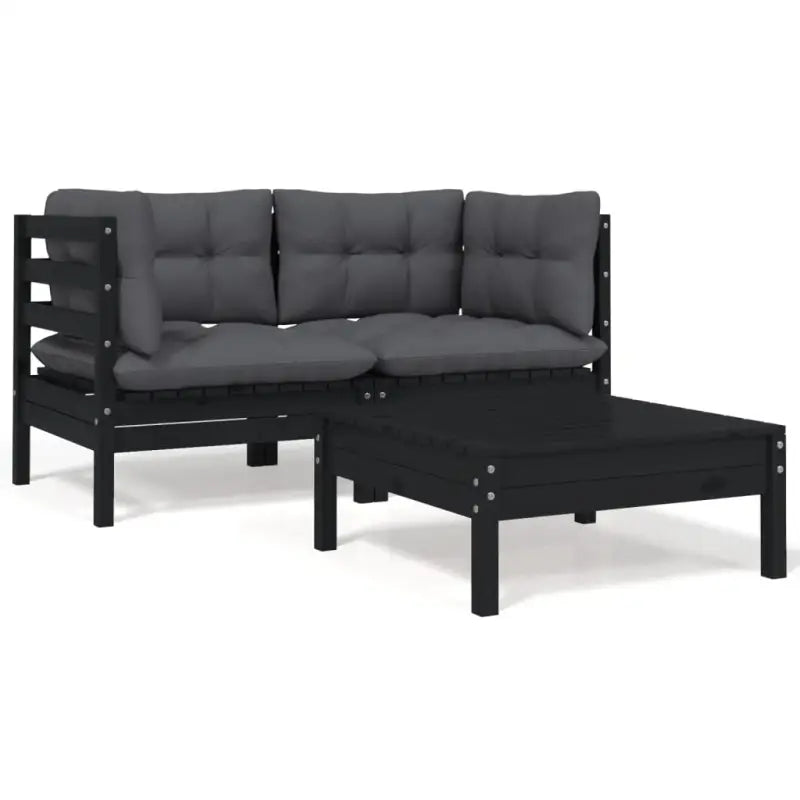 Modulaire tuinbanken met massief grenenhout en comfortabele rug- en zijkussen - Zwart / 3 / 2x hoek + Tafel - Modulaire