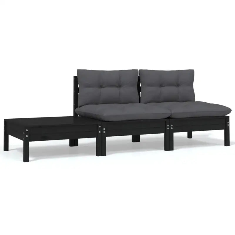 Modulaire tuinbanken met massief grenenhout en comfortabele rug- en zijkussen - Zwart / 3 / 2x midden + Tafel