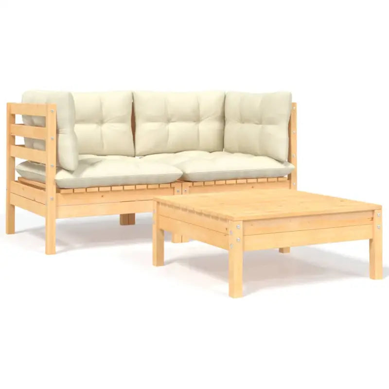Modulaire tuinbanken met massief grenenhout en comfortabele rug- en zijkussen - Natuurlijk en crème / 3 / 2x hoek