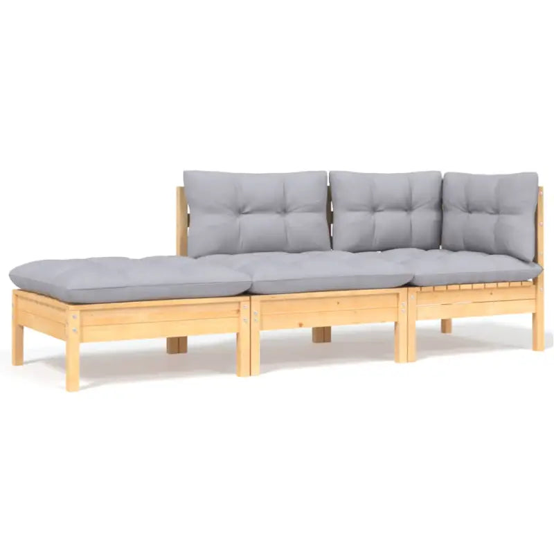 Modulaire tuinbanken met massief grenenhout en comfortabele rug- en zijkussen - Bruin en grijs / 3 / hoek + midden