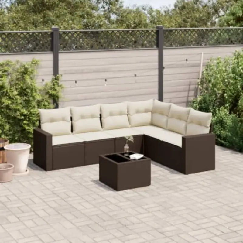 Modulaire tuinbanken met waterdichte tas en gepoedercoat staal in beige - Bruin en crème / 1 / Met tafel - Modulaire