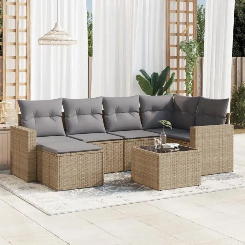 Modulaire tuinbanken met zwart materiaal en gepoedercoat staal - Beige en grijs / 1 / Met tafel - Modulaire tuinbanken