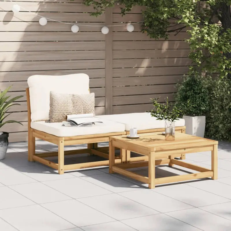 Modulaire tuinbanken van massief acaciahout met comfortabele rugkussens - Crème / 1 / midden + voetensteun + Tafel
