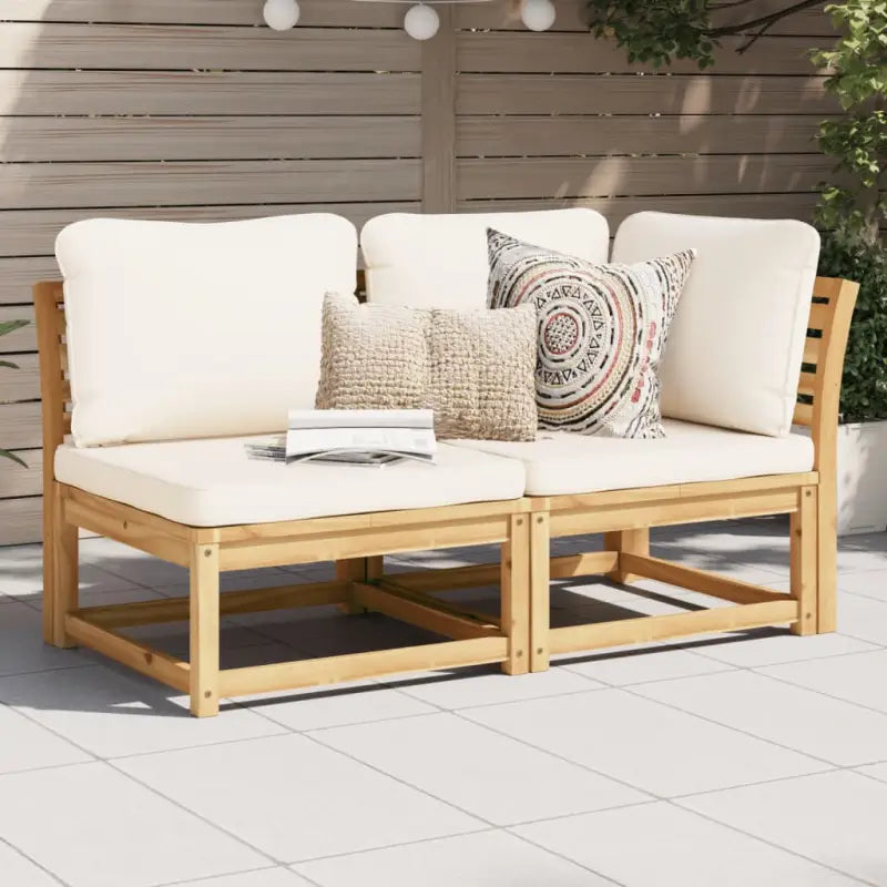 Modulaire tuinbanken van massief acaciahout met comfortabele rugkussens - Crème / 1 / Tweezitsbank - Modulaire