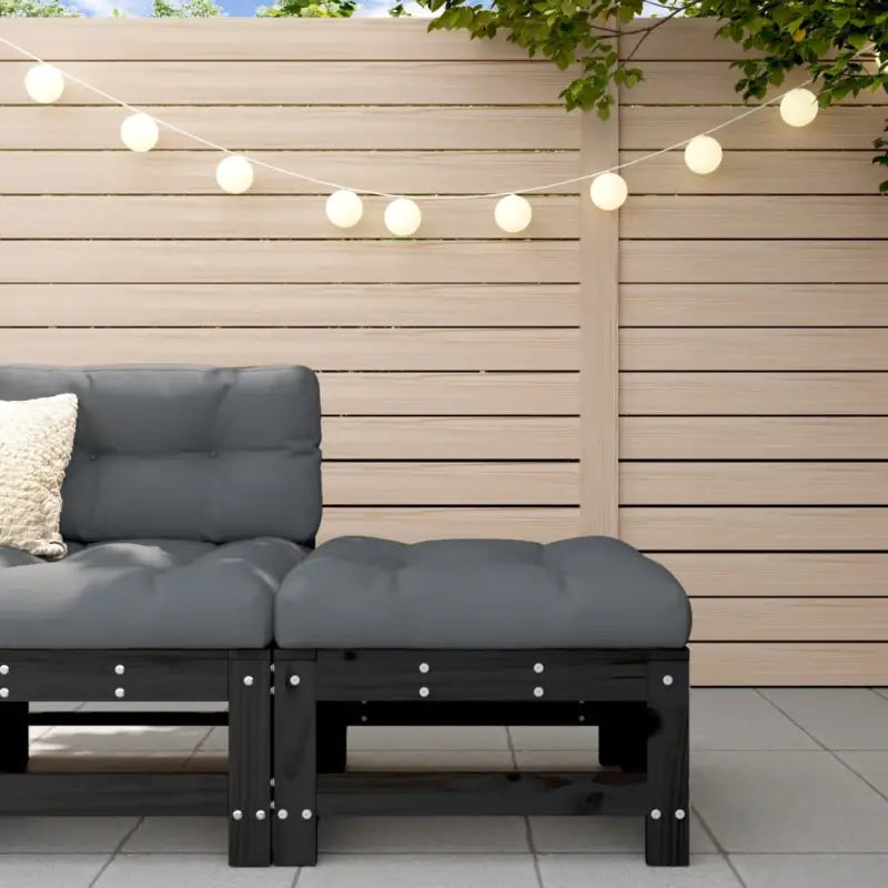 Modulaire tuinbanken van massief grenenhout met zachte kussens - Zwart grenenhout / 1 / Voetensteun - Modulaire