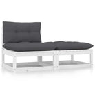 Modulaire tuinbankset van massief grenenhout voor comfortabel buitenleven - Wit / 1 / midden + voetensteun - Modulaire