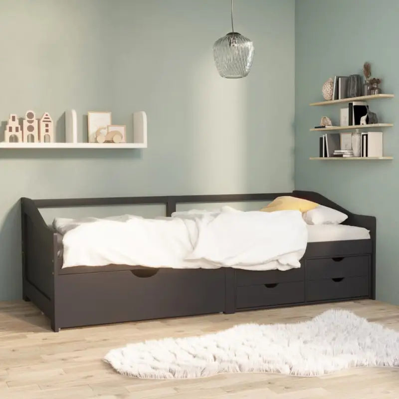 Multifunctioneel bedbank van massief grenenhout met praktische lade - Grijs - Bedden & bedframes