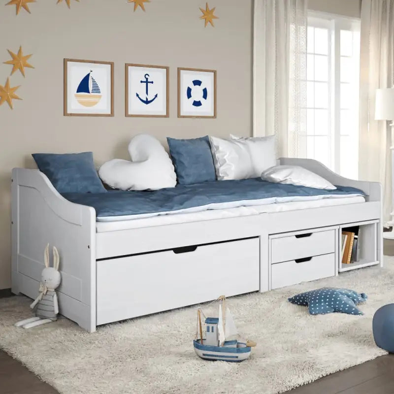 Multifunctioneel slaapbank met massief grenenhout en praktische kleine lade - Wit - Bedden & bedframes