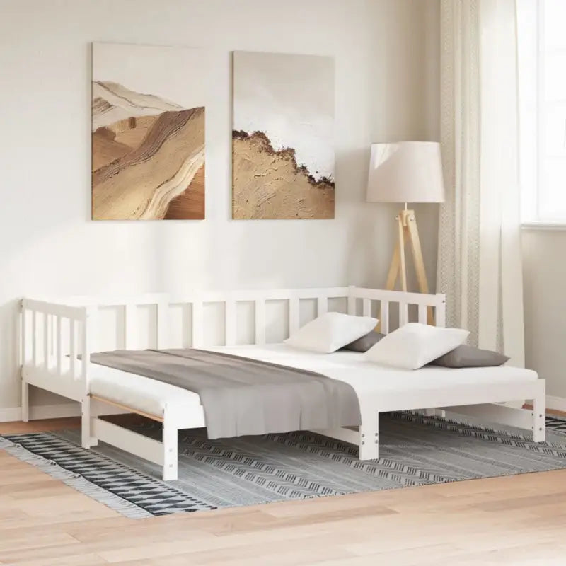 Multifunctionele bedbank van massief grenenhout met ideale afmetingen - Wit / 90 x 200 cm - Bedden & bedframes