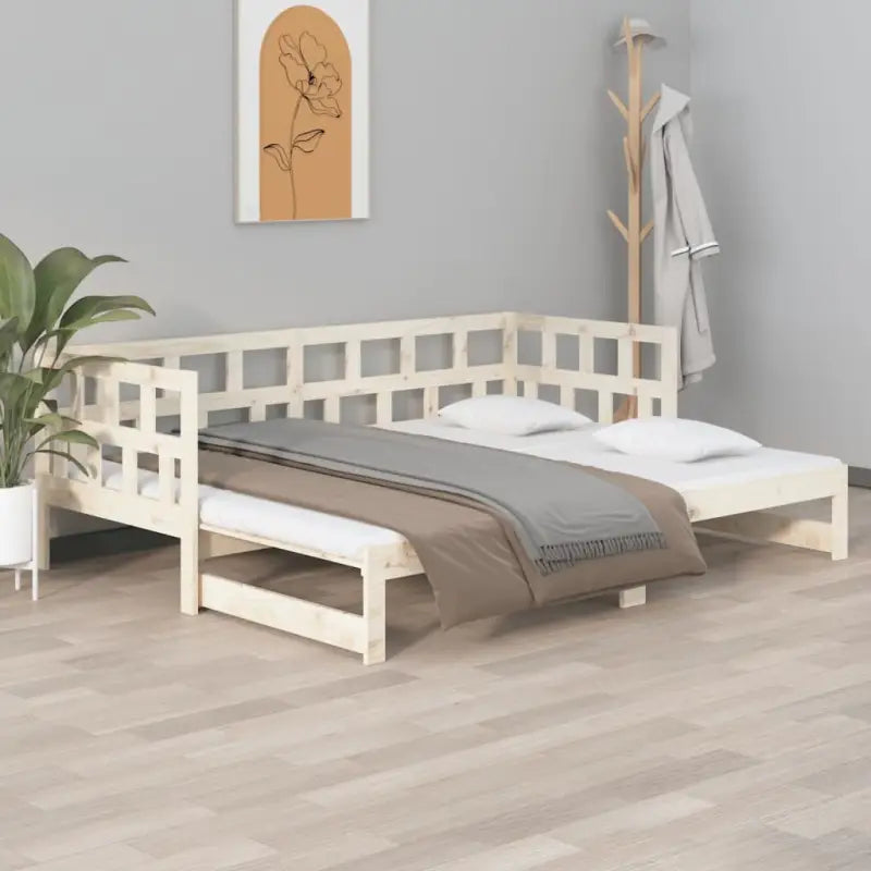 Multifunctionele houten slaapbank van massief grenenhout met afmetingen - Naturel / 90 x 200 cm - Bedden & bedframes