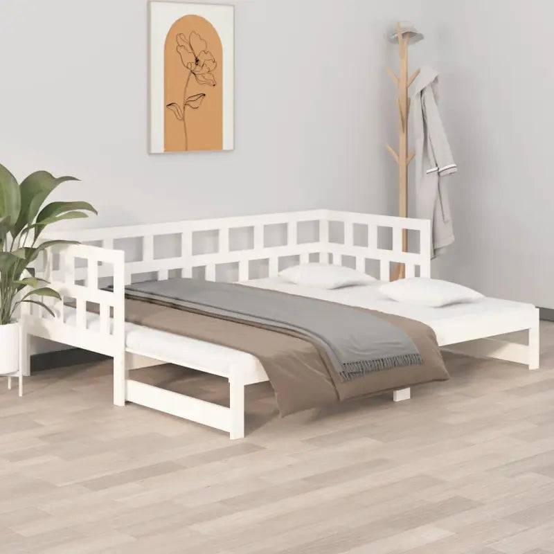 Multifunctionele houten slaapbank van massief grenenhout met afmetingen - Wit / 90 x 200 cm - Bedden & bedframes
