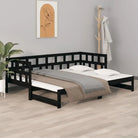 Multifunctionele houten slaapbank van massief grenenhout met afmetingen - Zwart / 90 x 200 cm - Bedden & bedframes
