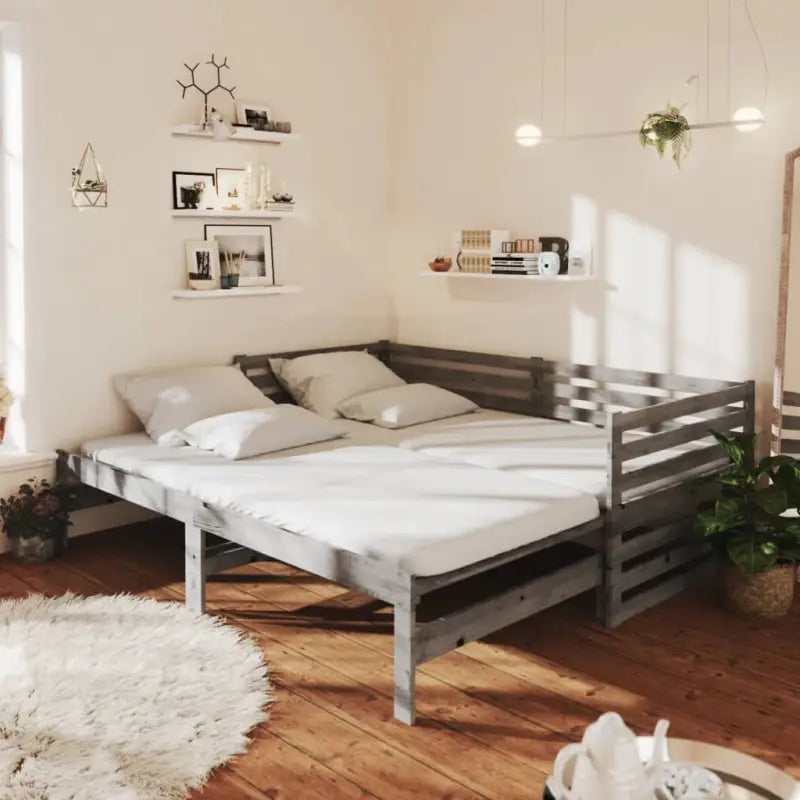 Multifunctionele massief grenenhouten slaapbank met totale afmetingen - Grijs - Bedden & bedframes