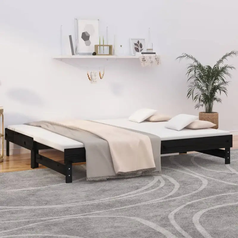 Multifunctionele slaapbank in massief grenenhout met diverse afmetingen - Zwart / 2x (100 x 200) cm - Bedden & bedframes